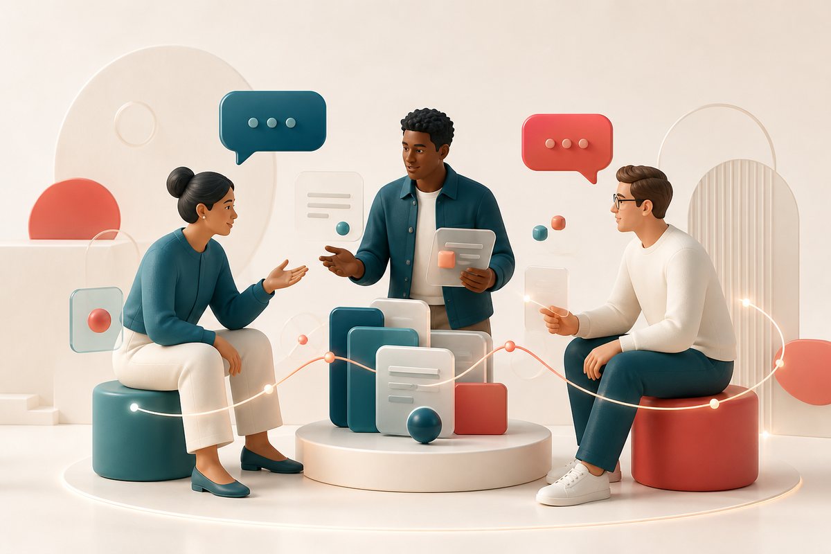 Des professionnels échangent autour d’une même ressource de formation.